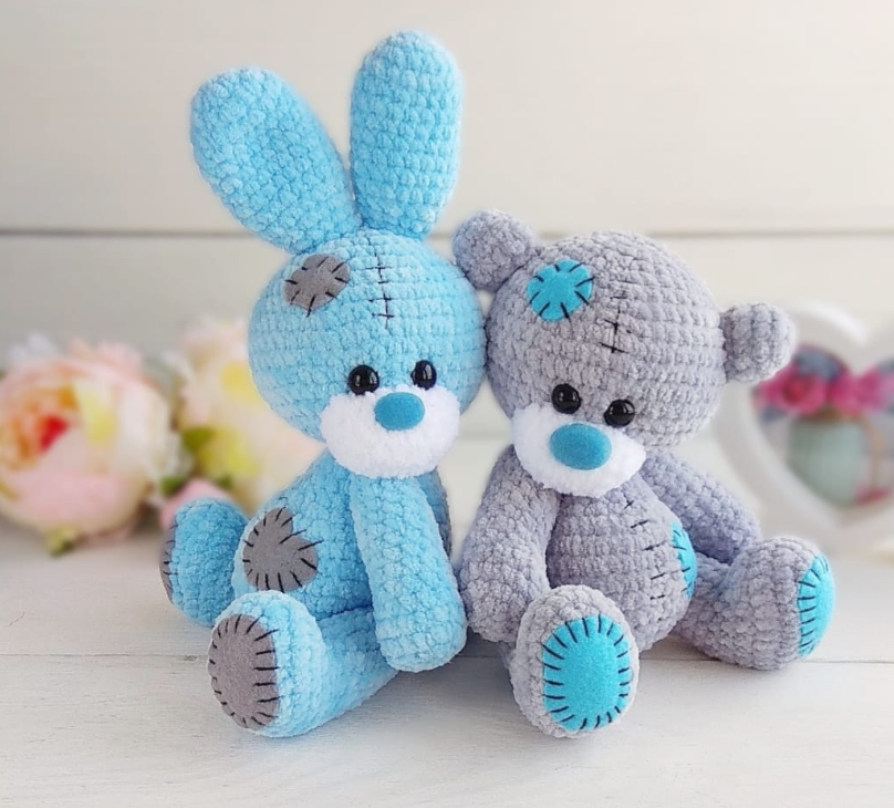 Crochet Pattern Bear and Bunny with Blue Nose