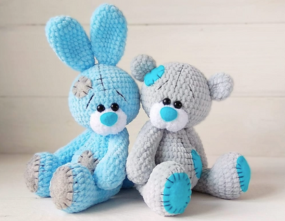 Crochet Pattern Bear and Bunny with Blue Nose