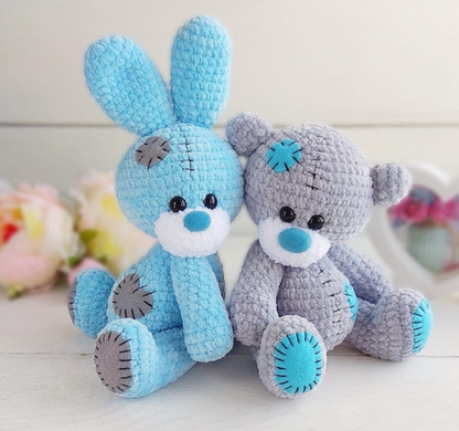 Crochet Pattern Bear and Bunny with Blue Nose