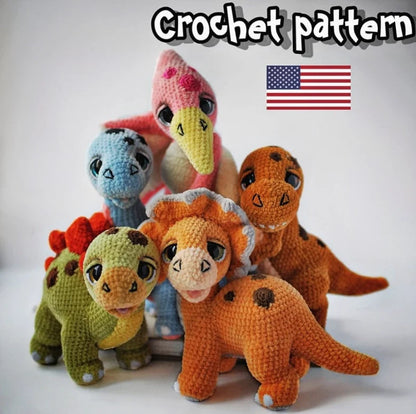 Set 5 in 1, Dinosaur Crochet Pattern, Crochet Animal, Crochet amigurumi, Dinosaur Toy