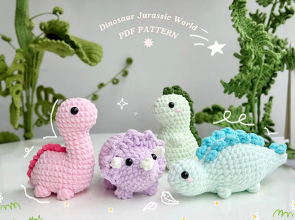 Dinosaur Jurassic World No Sew Crochet Pattern, No Sew Amigurumi Crochet Patterns | Triceratops, Tyrannosaurus, Stegosaurus, Dinosaur