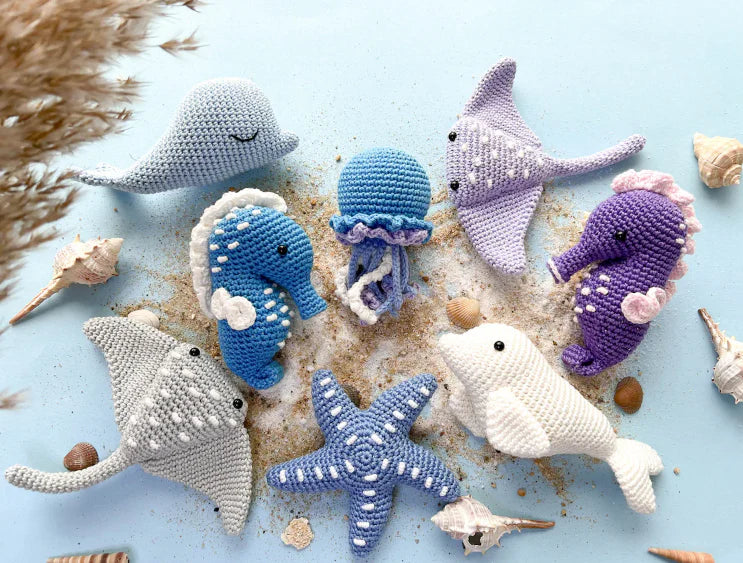 Crochet Sea Animals: Sea Horse, Jellyfish, Beluga, Whale, Starfish and Stingray