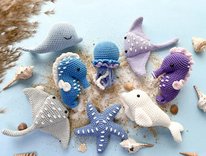 Crochet Sea Animals: Sea Horse, Jellyfish, Beluga, Whale, Starfish and Stingray