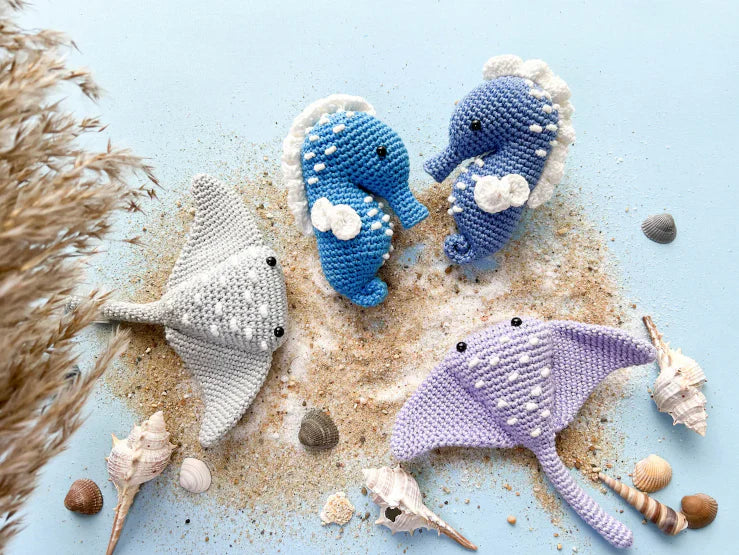 Crochet Sea Animals: Sea Horse, Jellyfish, Beluga, Whale, Starfish and Stingray