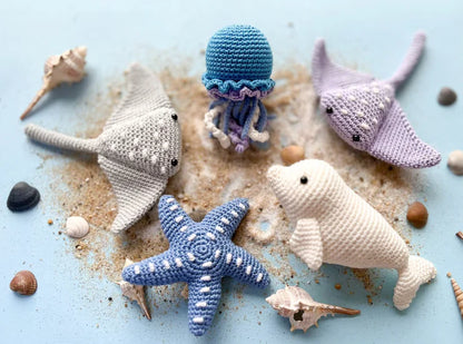 Crochet Sea Animals: Sea Horse, Jellyfish, Beluga, Whale, Starfish and Stingray