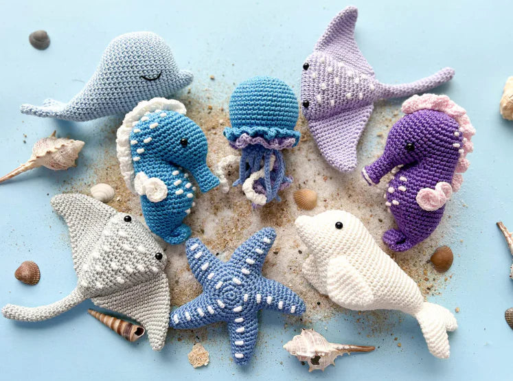 Crochet Sea Animals: Sea Horse, Jellyfish, Beluga, Whale, Starfish and Stingray