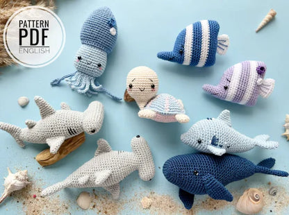 Crochet Sea Animals: Dolphin, Fish, Octopus, Turtle, Blue Whale and Hammer Shark