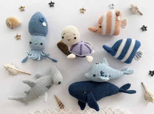 Crochet Sea Animals: Dolphin, Fish, Octopus, Turtle, Blue Whale and Hammer Shark