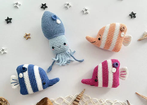 Crochet Sea Animals: Dolphin, Fish, Octopus, Turtle, Blue Whale and Hammer Shark